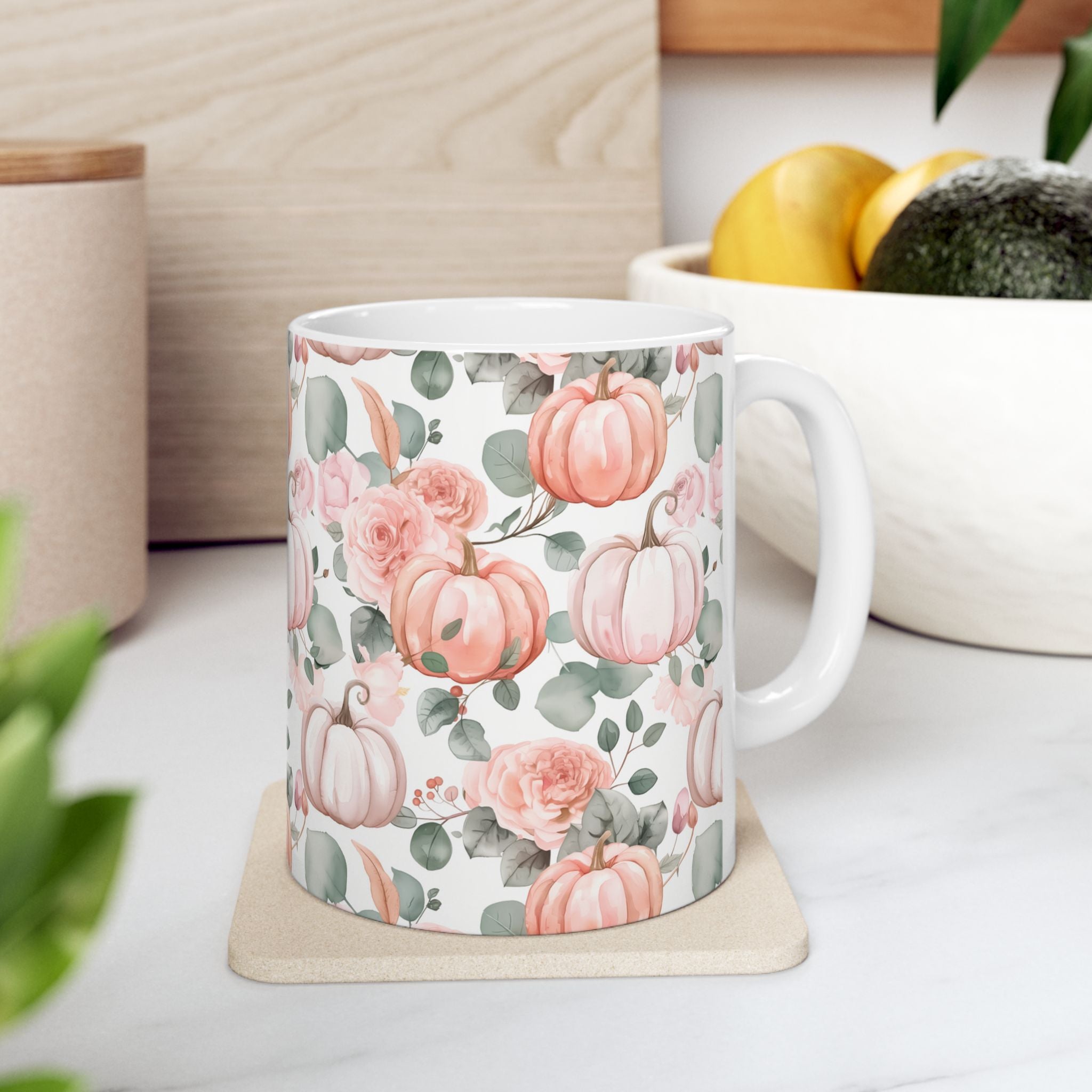 Fall Floral Pumpkin Ceramic Mug