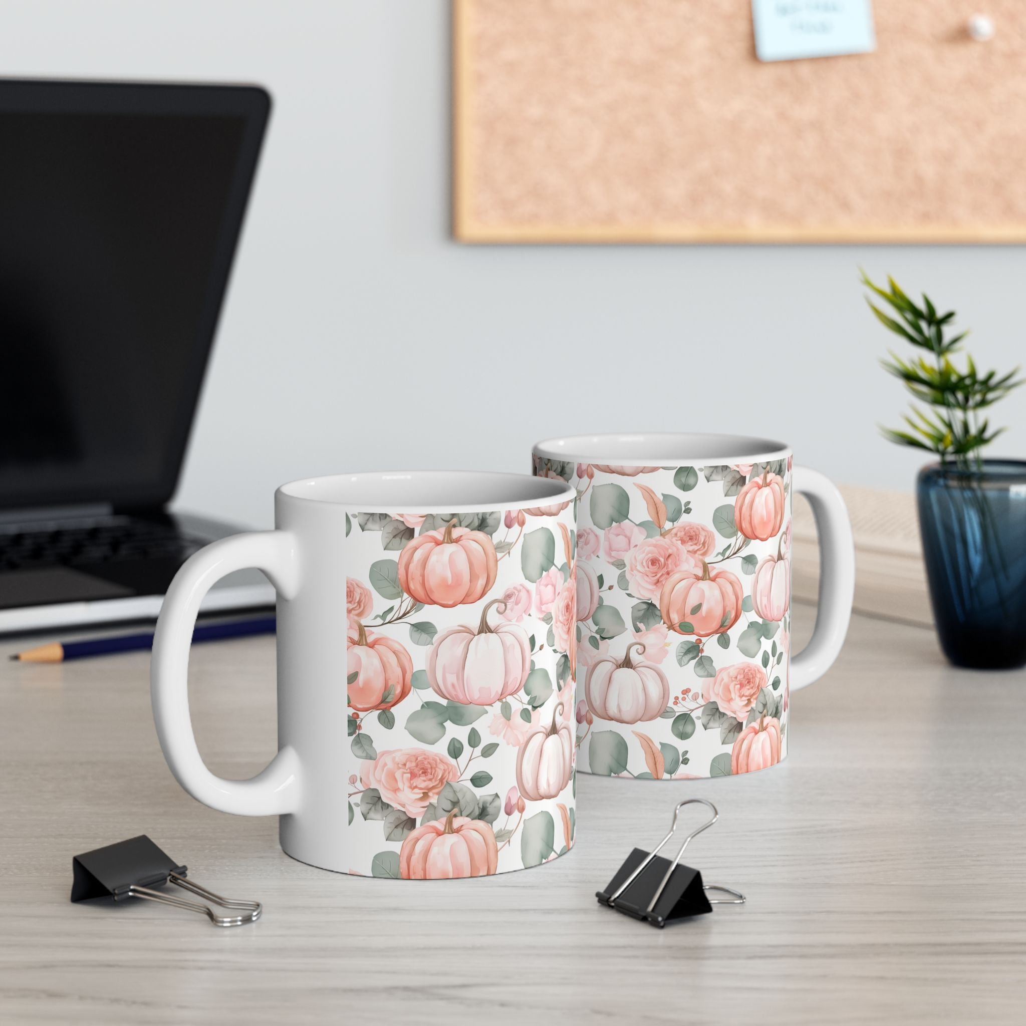 Fall Floral Pumpkin Ceramic Mug
