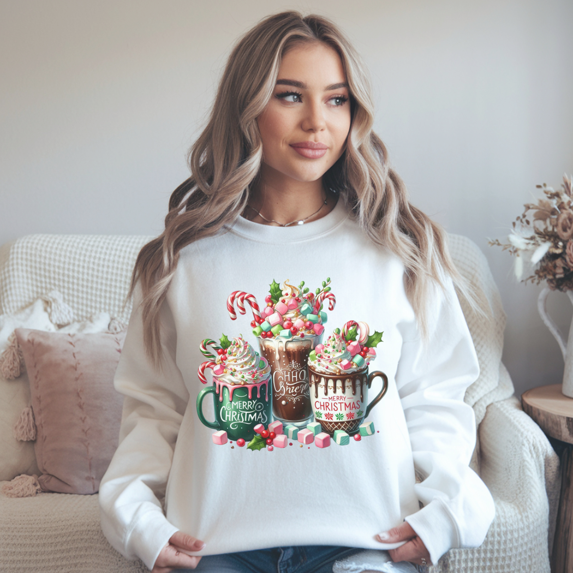 Cozy Holiday Sweatshirt with Hot Cocoa