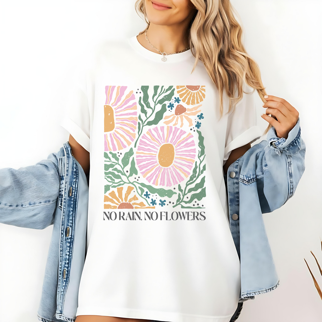 No Rain No Flowers Boho Design T-Shirt